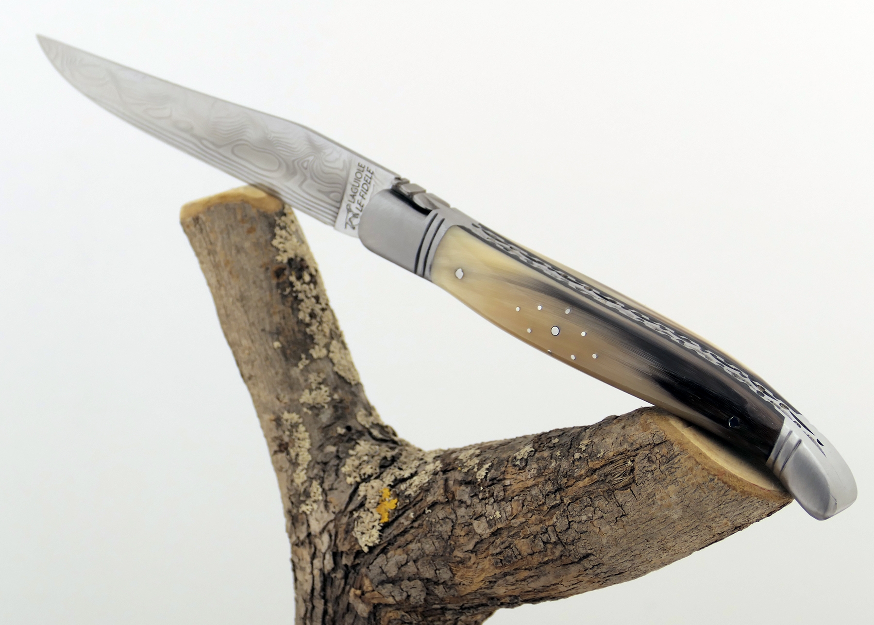 Prestige edition Laguiole knife with serpent wood handle and stainless  steel bolsters GUILLOCHE Pattern #1