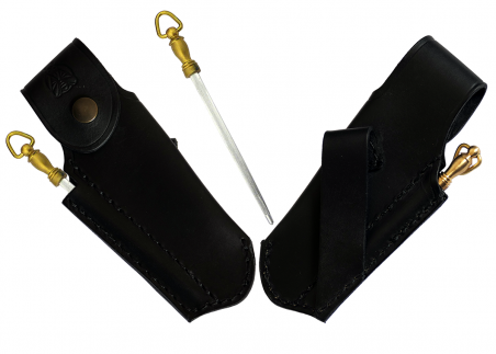 Black for laguiole knife - with sharpening rifle - Accessories and engraving - Black leather case with blade sharpening rifle