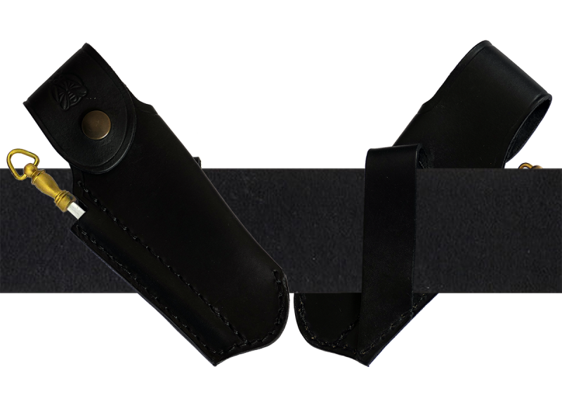 Black for laguiole knife - with sharpening rifle - Accessories and engraving - Black leather case with blade sharpening rifle