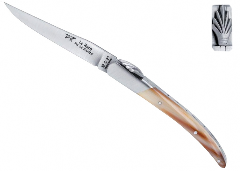 Race knife - horn wood - French Knife "le Race" - "le Racé" regional knife   Handle made with Blond Horn Tip 2 stainless steel b