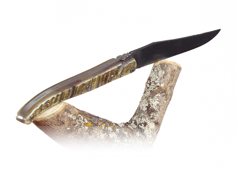 Laguiole Forged, with its Natural Ram's Horn Full Handle. GUILLOCHE Pattern  #1