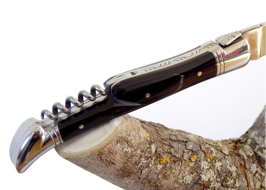 Brown horn - corkscrew - Laguiole Traditional Knives - Laguiole folding knife and corkscrew - Traditional collection   Handle ma