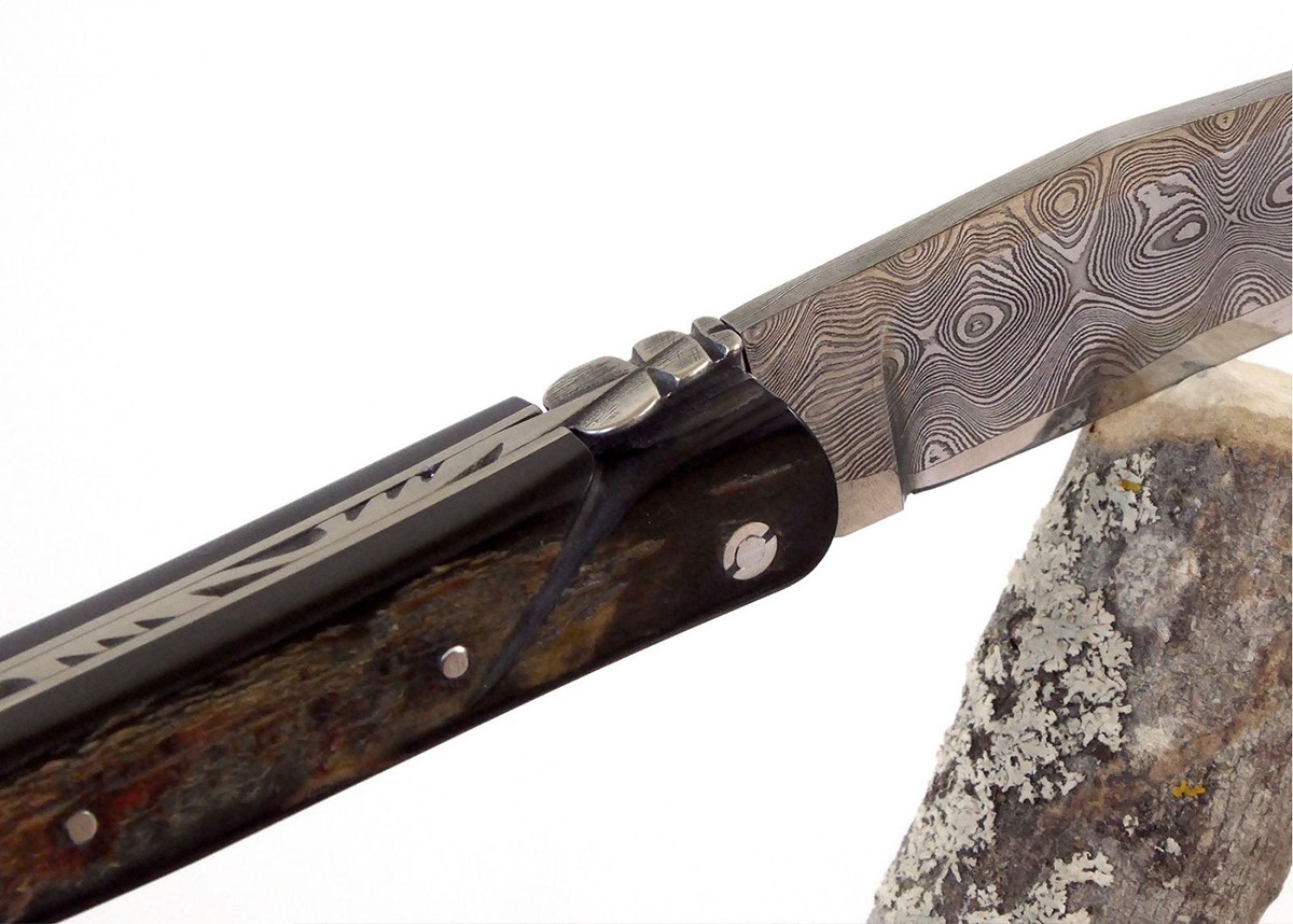 Laguiole Knife, Damascus Blade, Buffalo Bison Horn Crust Handle image 4