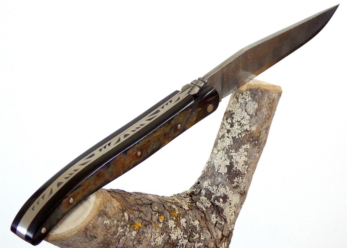 Laguiole Knife, Damascus Blade, Buffalo Bison Horn Crust Handle image 7