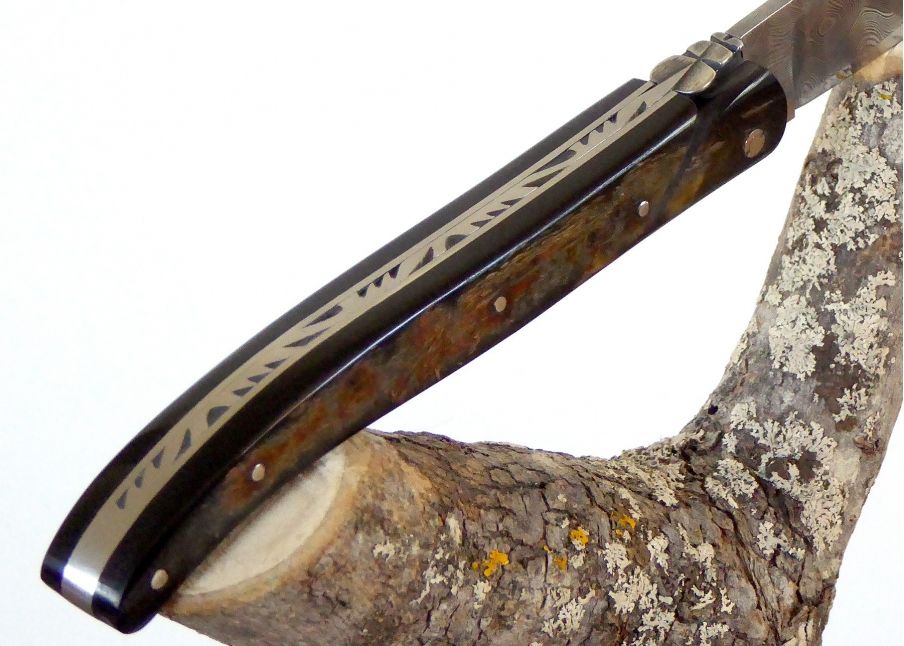 Laguiole Knife, Damascus Blade, Buffalo Bison Horn Crust Handle image 8