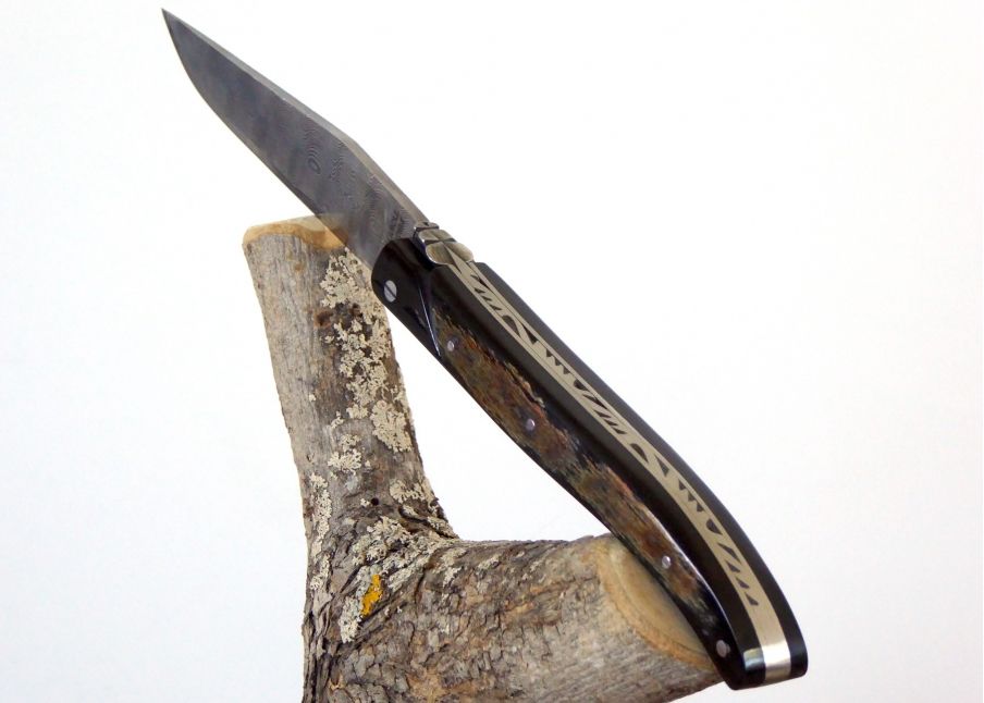 Laguiole Knife, Damascus Blade, Buffalo Bison Horn Crust Handle image 10