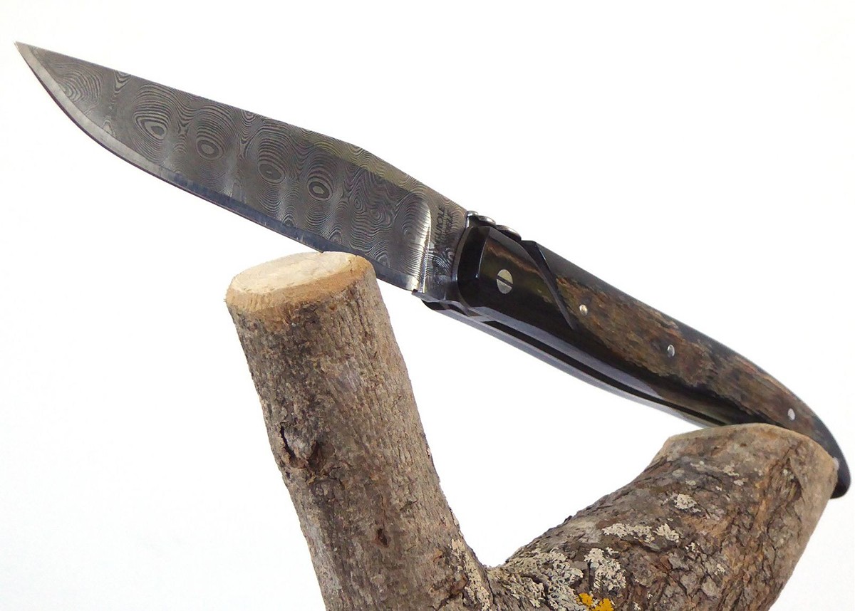 Laguiole Knife, Damascus Blade, Buffalo Bison Horn Crust Handle image 12