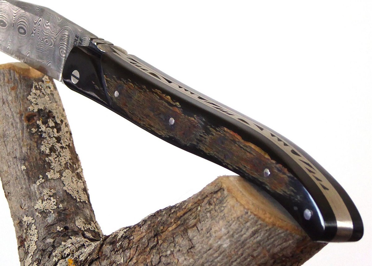 Laguiole Knife, Damascus Blade, Buffalo Bison Horn Crust Handle image 13