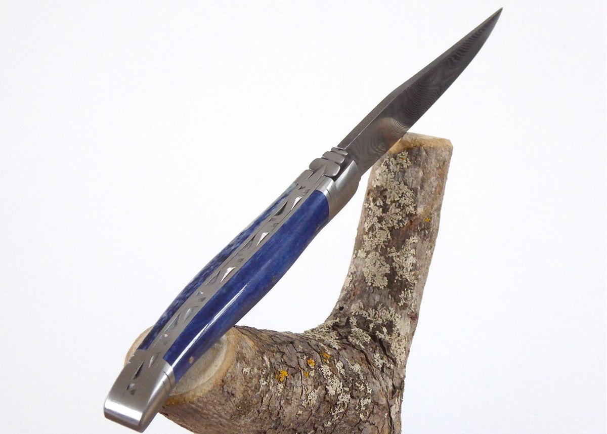 Couteau Laguiole lame Damas Manche en Os de Girafe teinté bleu image 11
