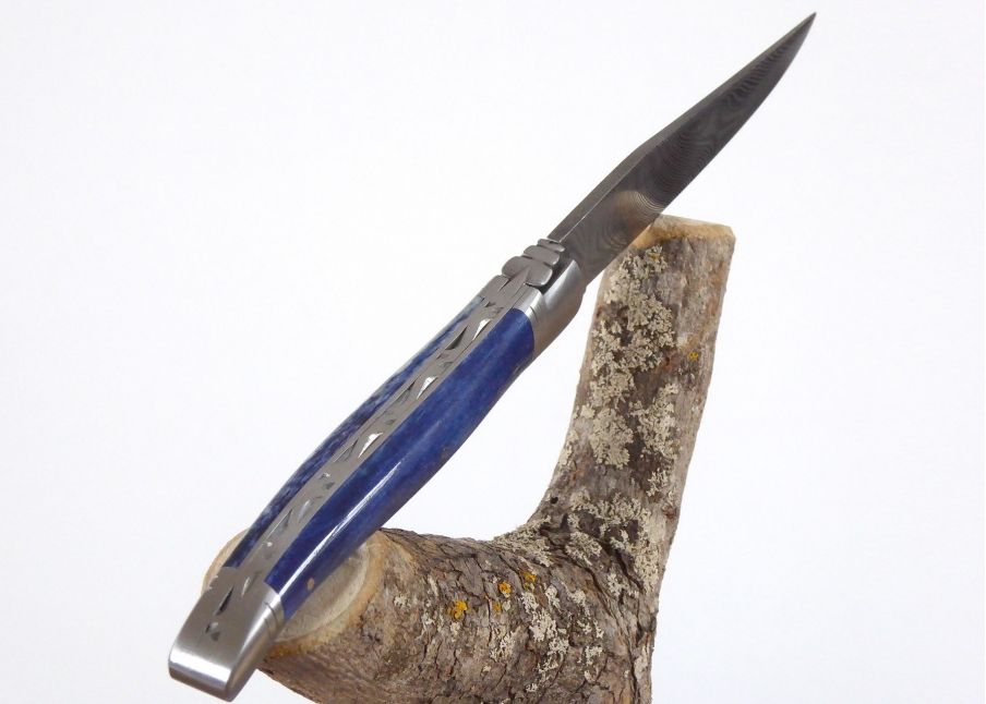 Couteau Laguiole lame Damas Manche en Os de Girafe teinté bleu image 11