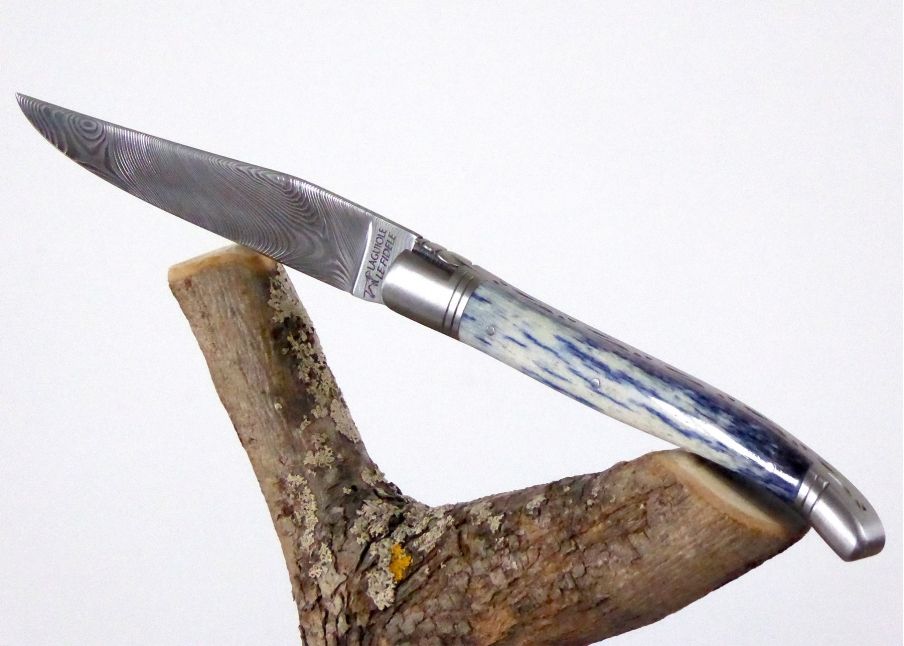 Couteau Laguiole lame Damas Manche en Os de Girafe teinté bleu image 12