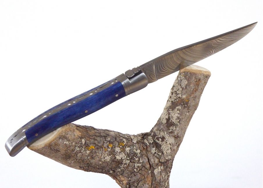 Couteau Laguiole lame Damas Manche en Os de Girafe teinté bleu image 14