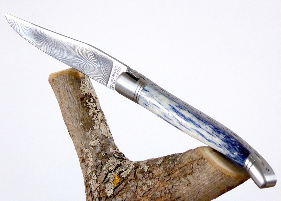 Couteau Laguiole lame Damas Manche en Os de Girafe teinté bleu image 15